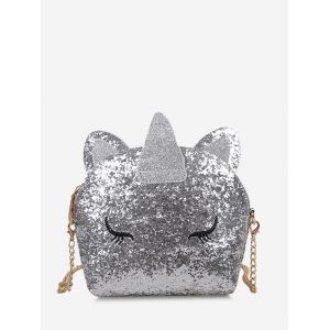 

Chain Glitter Unicorn Shape Crossbody Bag, Silver