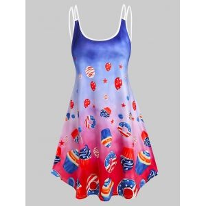 

American Flag Desserts Print Ombre Strappy Dress, Blue