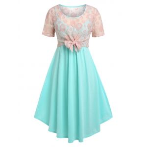 

Plus Size Lace Bowknot Top and Midi Cami Dress Set, Light green