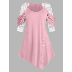 

Plus Size Lace Panel Cowl Sleeve Irregular Tee, Light pink