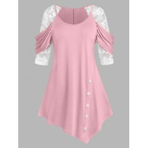 

Plus Size Lace Panel Cowl Sleeve Irregular Tee, Light pink