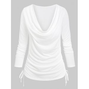 

Cowl Neck Plain Cinched T-shirt, White