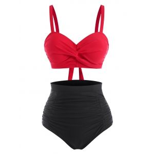 

Ruched Twisted High Waisted Push Up Bikini Swimwear, Red
