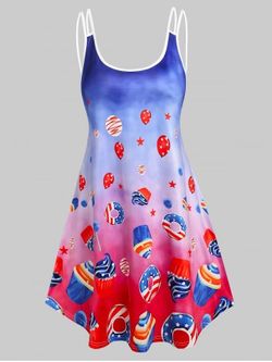 American Flag Desserts Print Ombre Strappy Dress - BLUE - XL