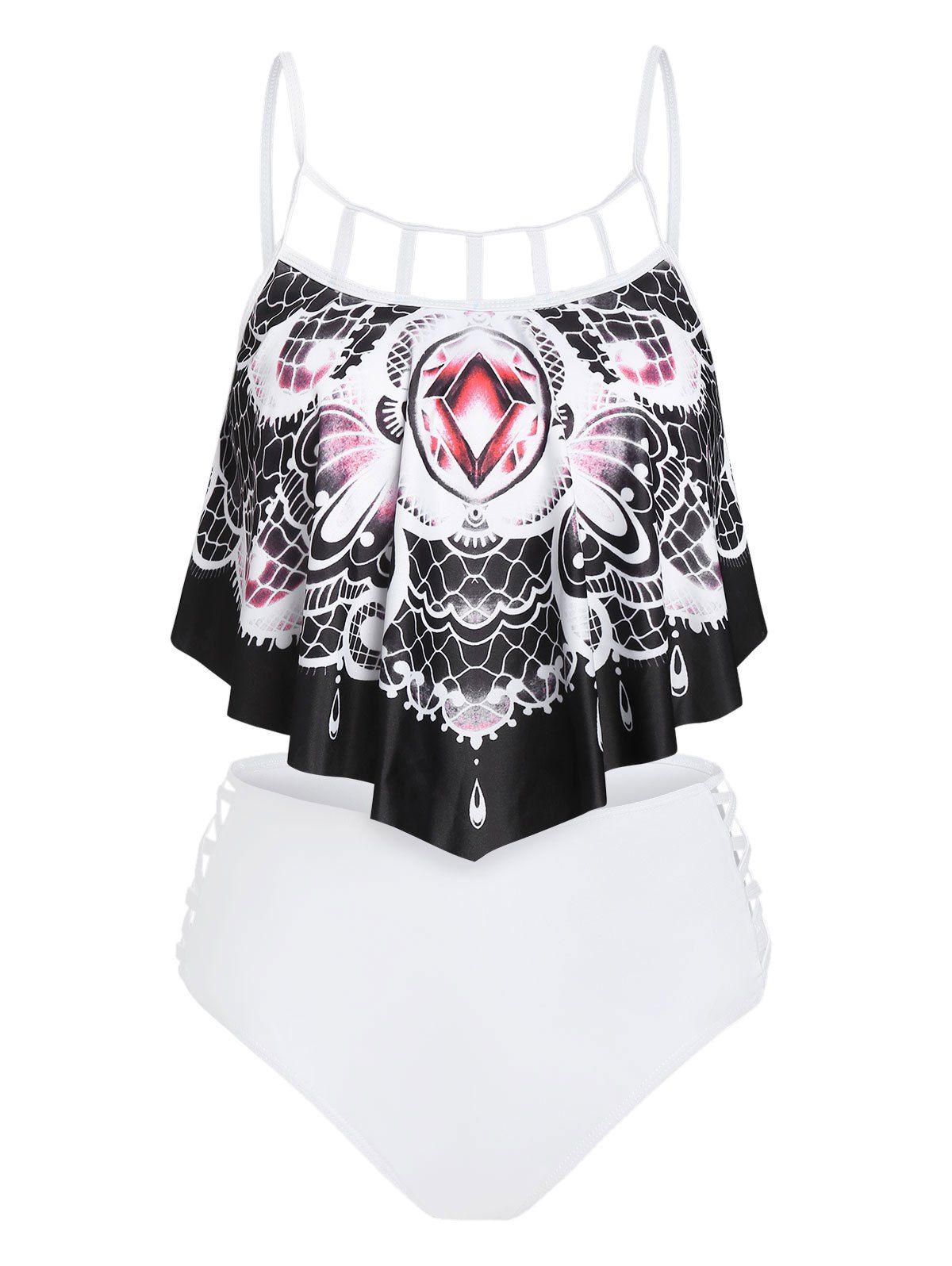 Chic Abstract Butterfly Print Padded Gothic Tankini Set  