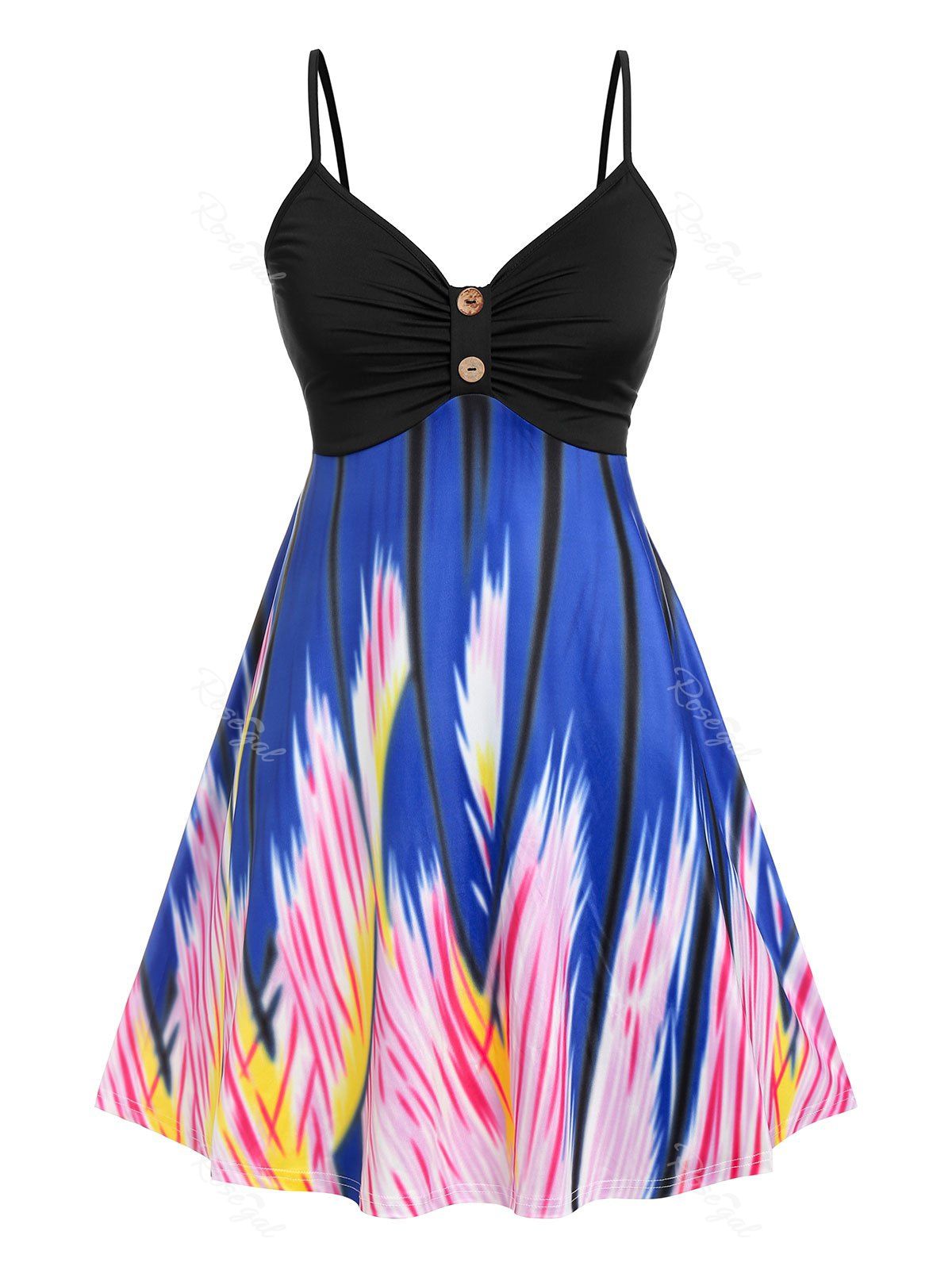 New Plus Size Ruched Abstract Print Cami Dress  