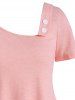 Mock Button Colorblock Asymmetric T Shirt -  