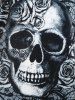 T-shirt Gothique à Imprimé Rose Crâne à Epaule Dénudée de Grande Taille - Noir L