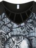 T-shirt Gothique à Imprimé Rose Crâne à Epaule Dénudée de Grande Taille - Noir L