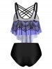 Skull Flower Print Criss-cross Padded Tankini Set -  