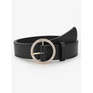 

Rhinestone Embellished Round Buckle Belt, Black
