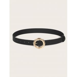 

Gold Tone Round Buckle Belt, Black