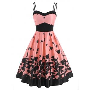 

Dual Strap Empire Waist Butterfly Print Dress, Light pink