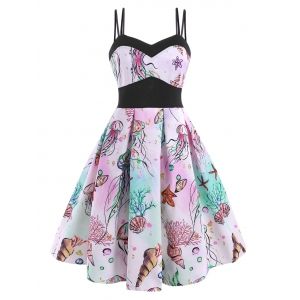 

Marine Life Dual Strap Empire Waist Dress, Multi