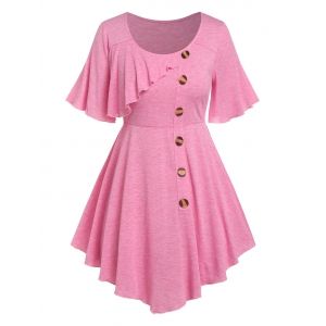 

Plus Size Flutter Sleeve Buttons Tunic T Shirt, Light pink