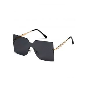 

Rhinestone Temple One-piece Rimless Oversized Sunglasses, Black