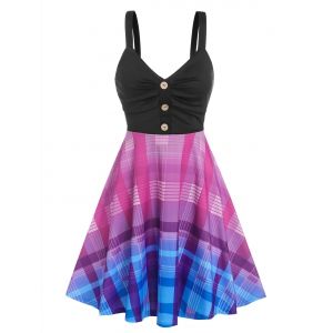 

Ruched Ombre Color Plaid Dress, Multi