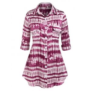 

Plus Size Tie-dye Roll Tab Sleeve Long Shirt, Concord