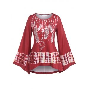 

Plus Size Bell Sleeve Dreamcatcher Print T Shirt, Red