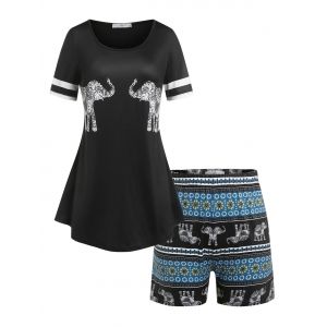 

Plus Size Tribal Print Shorts Pajamas Set, Black