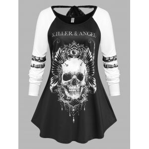 

Plus Size Skull Print Raglan Sleeve T Shirt, Black