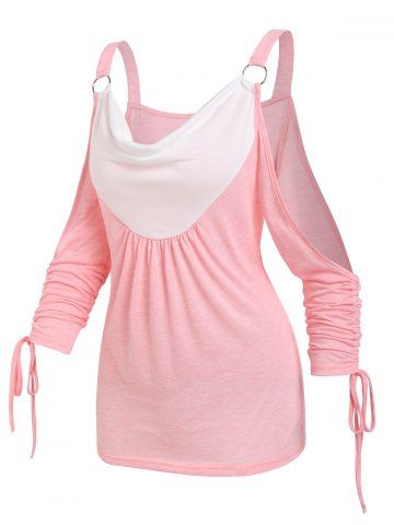 Cold Shoulder O-ring Cinched Contrast T-shirt