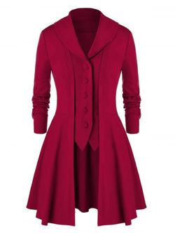 Plus Size Shawl Collar Front Button Skirted Coat - RED - L