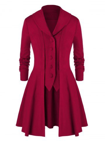Plus Size Shawl Collar Front Button Skirted Coat - RED - 4X