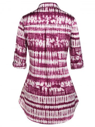 Plus Size Tie-dye Roll Tab Sleeve Long Shirt