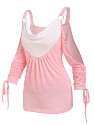 T-shirt Contrasté Anneau en O à Epaule Dénudée - Rose clair L