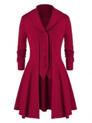 Plus Size Shawl Collar Front Button Skirted Coat -  