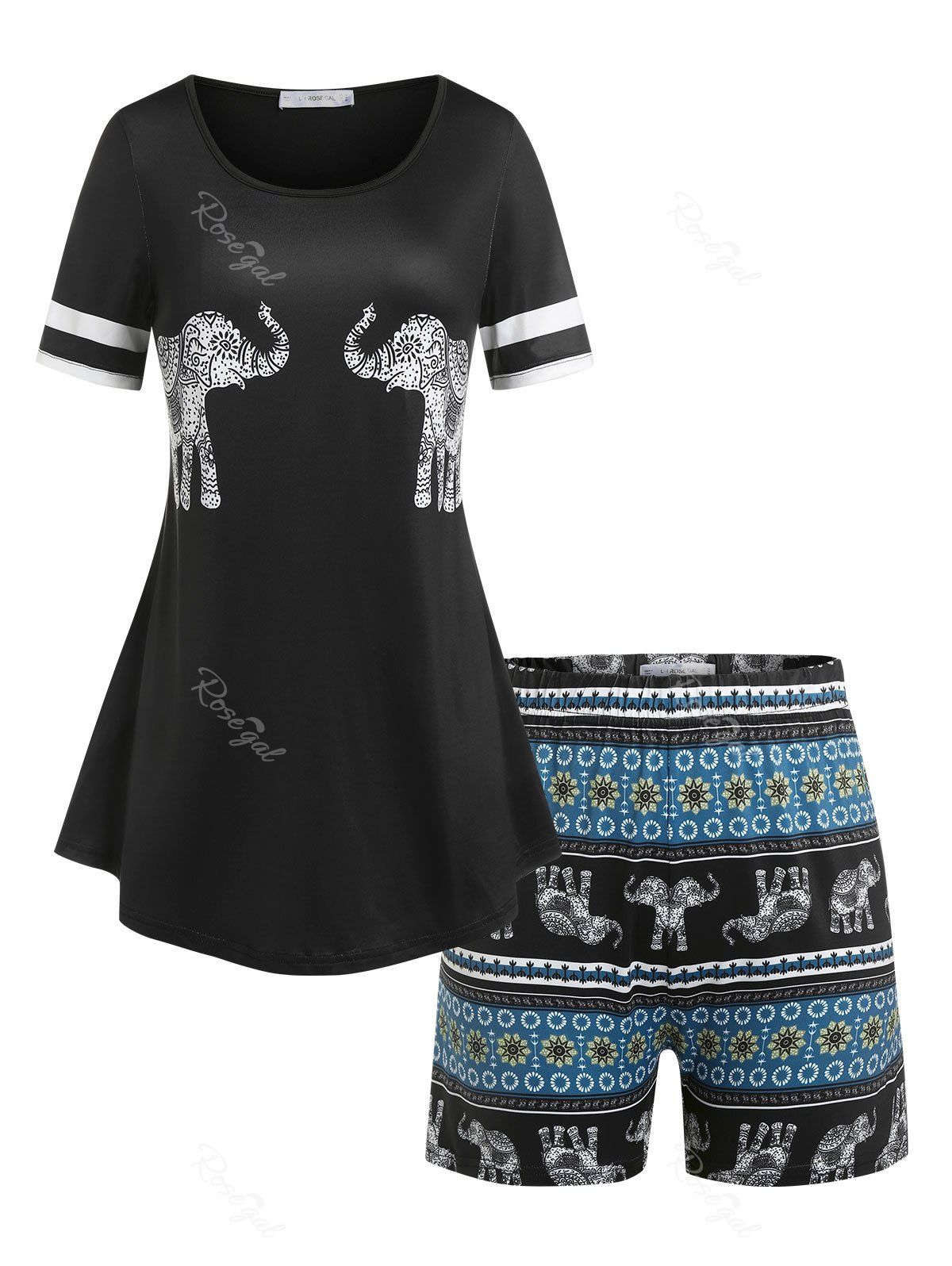 Latest Plus Size Tribal Print Shorts Pajamas Set  
