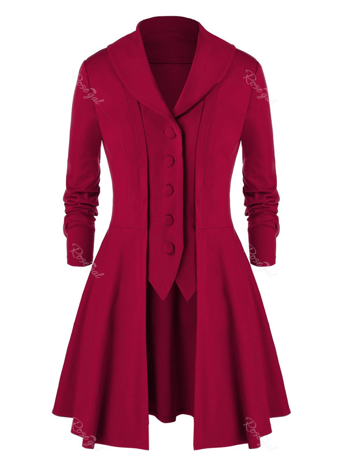 New Plus Size Shawl Collar Front Button Skirted Coat  
