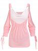 Cold Shoulder O-ring Cinched Contrast T-shirt -  