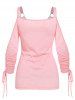T-shirt Contrasté Anneau en O à Epaule Dénudée - Rose clair L