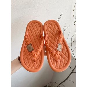

Beach Bear Pattern Quilted Flat Flip Flops, Tangerine