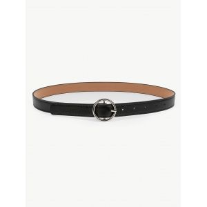 

Minimalistic Silvery Round Buckle Belt, Black