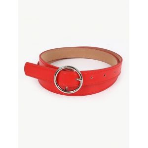 

Minimalistic Silvery Round Buckle Belt, Red