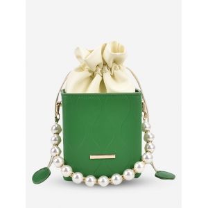 

Boxy Faux Pearl Drawstring Bucket Bag, Green