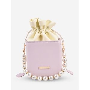

Boxy Faux Pearl Drawstring Bucket Bag, Light purple