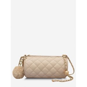 

Cylinder Quilted Pom Pom Shoulder Bag, Light khaki