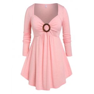 

Plus Size Sweetheart Neck O Ring T-shirt, Light pink