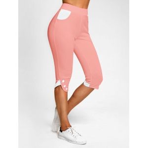 

Two Tone Mock Button Tulip Hem Capri Leggings, Light pink