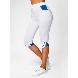 

Two Tone Mock Button Tulip Hem Capri Leggings, White