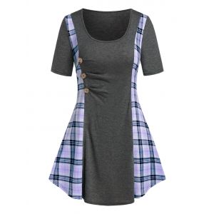 

Plus Size Plaid Ruched A Line Tunic Long Tee, Light purple