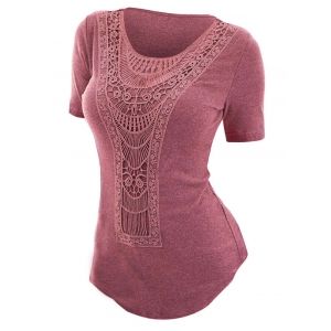 

Short Sleeve Crochet Panel T Shirt, Red