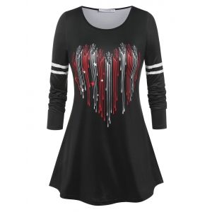 

Plus Size Striped Heart Print T Shirt, Black