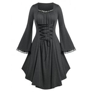 

Plus Size Lace Up Bell Sleeve Dress, Gray