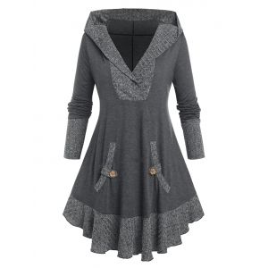 

Plus Size Mixed Media Hooded Tee, Dark gray