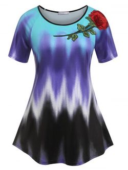 Plus Size Rose Embroidered Dip Dye Raglan Sleeve Tunic Tee - MULTI - 5X